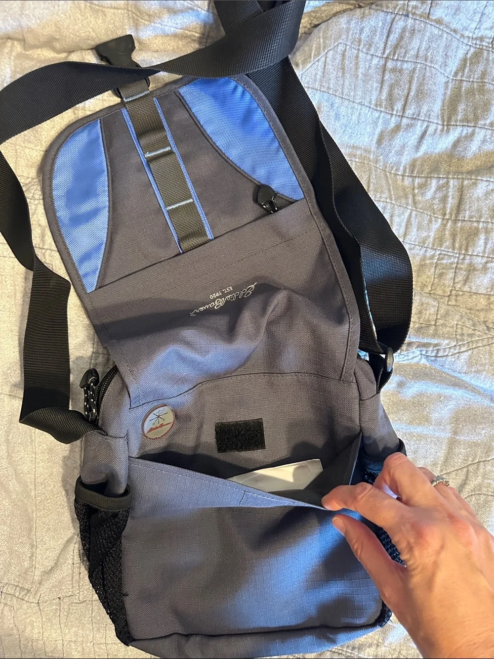 NWT Eddie Bauer Two-Tone Blue and Gray Messenger Crossbody